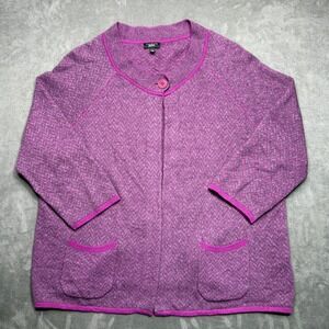 Talbots Woman Petites 2X Purple Herringbone Wool Cashmere Blend Cardigan Sweater